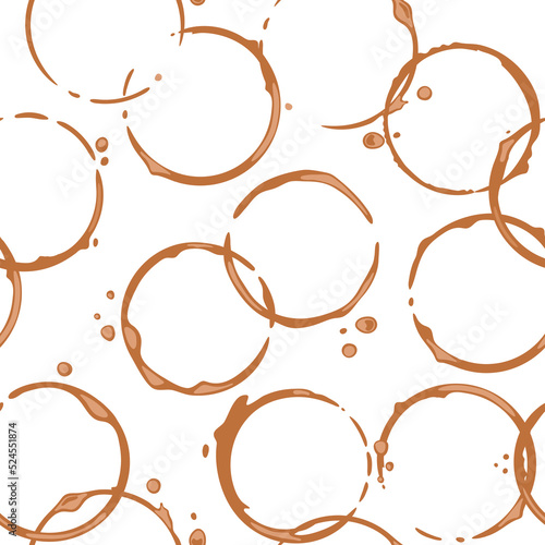 Seamless pattern with coffee mug stains on tablecloth. Vector illustration