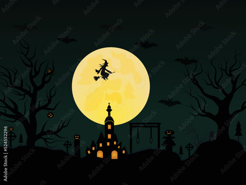 Happy halloween vertical background with pumpkins haunted house in flat design 10