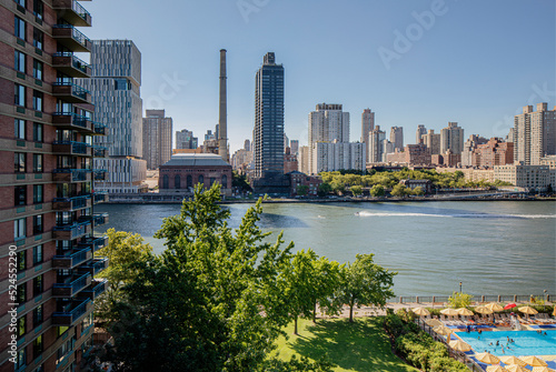 Skyline view from Roosevelt Island in summer