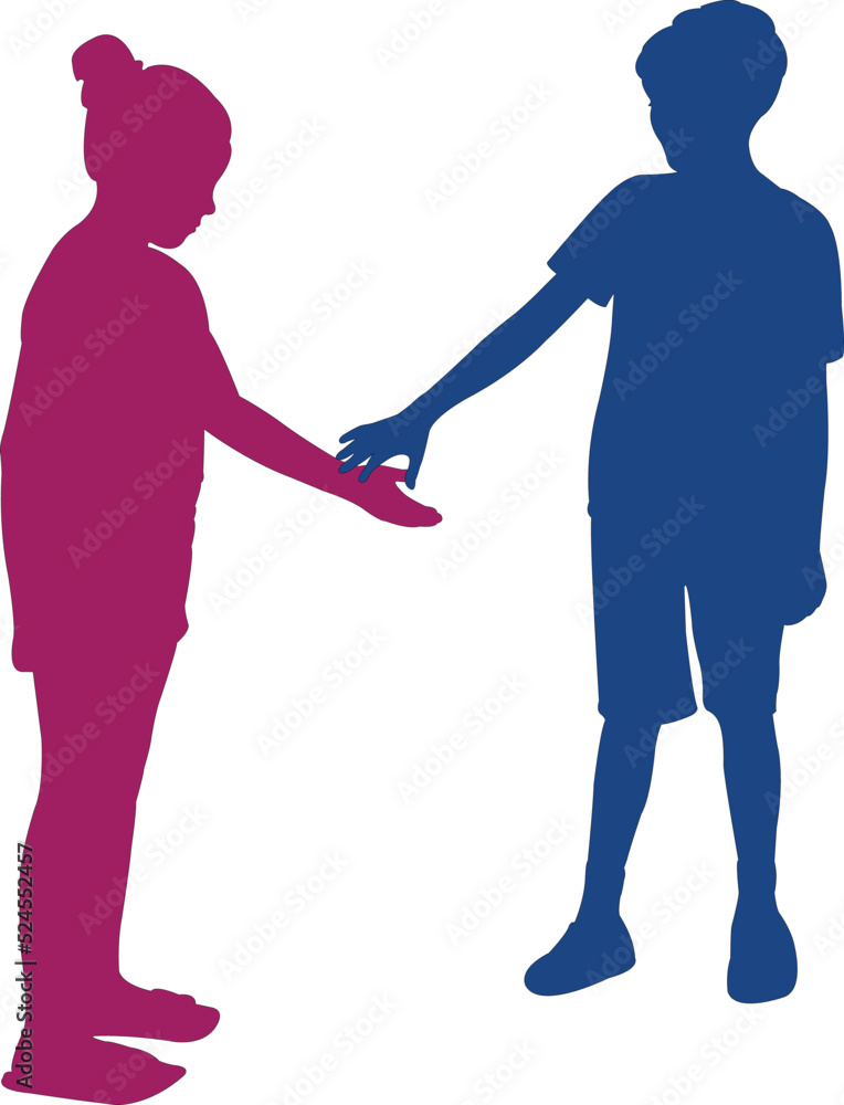 a boy and a girl playing together, body silhouette vector
