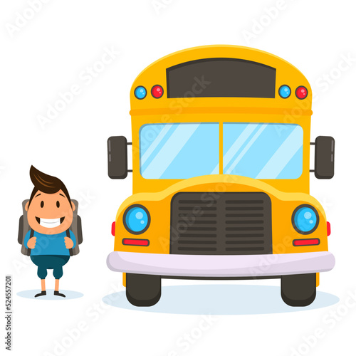 School bus with schoolchild on a white background. Back to school