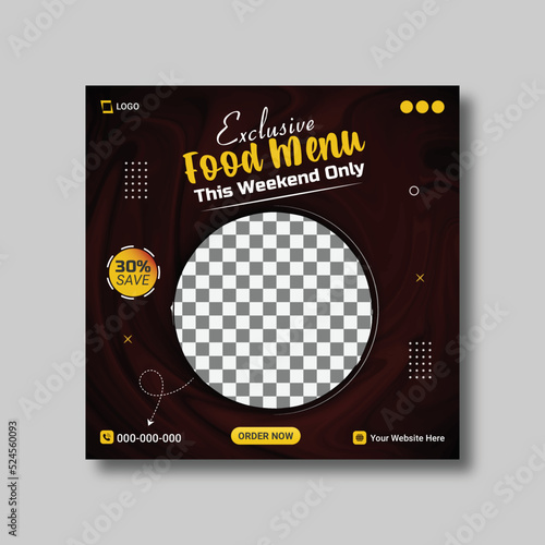 Fresh and healthy food menu social media post banner or editable square food banner template