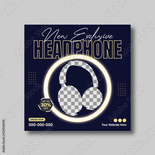 Modern headphone brand product social media post banner template