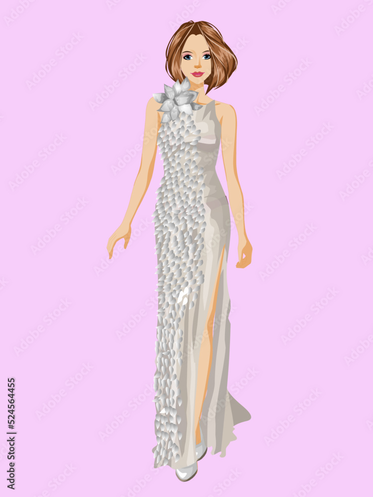 Beautiful silver dress with a beautiful girl.Silver evening dress vector. Beautiful silver dress with a beautiful girl.Silver evening dress vector.