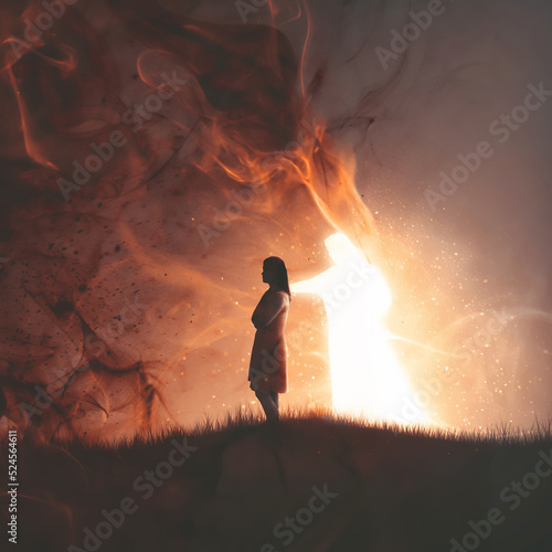 Woman and darkness and Jesus