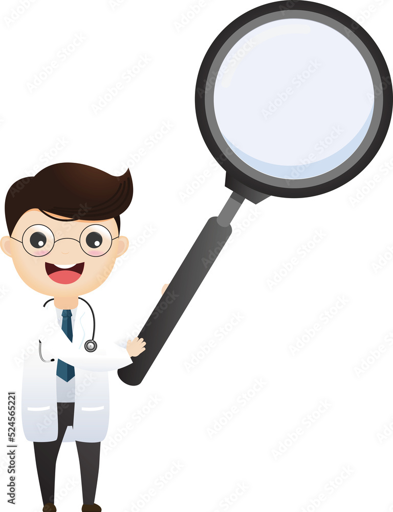 Doctor with magnifying glass and looking through a magnifying glass. Doctor with magnifying glass and looking through a magnifying glass.