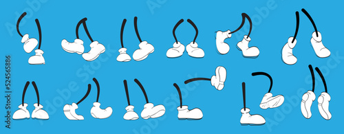 Vintage cartoon legs set vector. Cute animation feet in shoes. Funny character mascot body parts