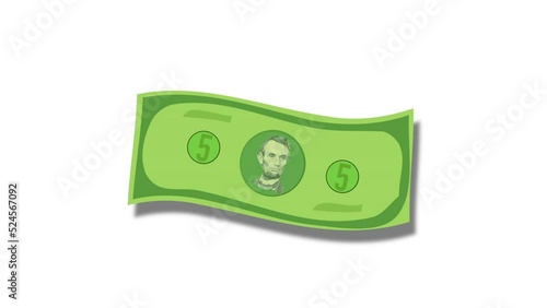 Animated cartoon five dollar bill photo