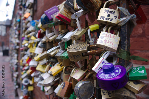 colourful locks on the bridge