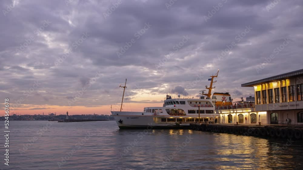 sunset sky istanbul city ferry dock panorama 4k timelapse turkey sunset sky istanbul city ferry dock panorama 4k timelapse turkey