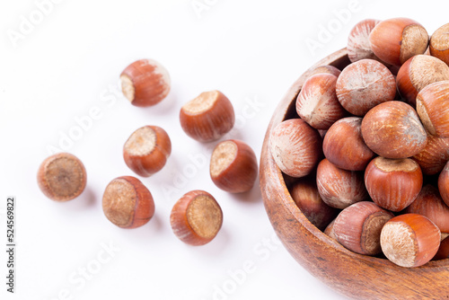 Shelled hazelnuts on the wh...