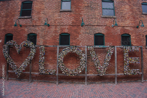 love and hearts with locks on street