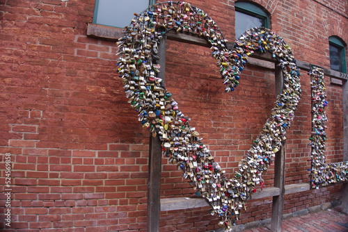 love and hearts with locks on street