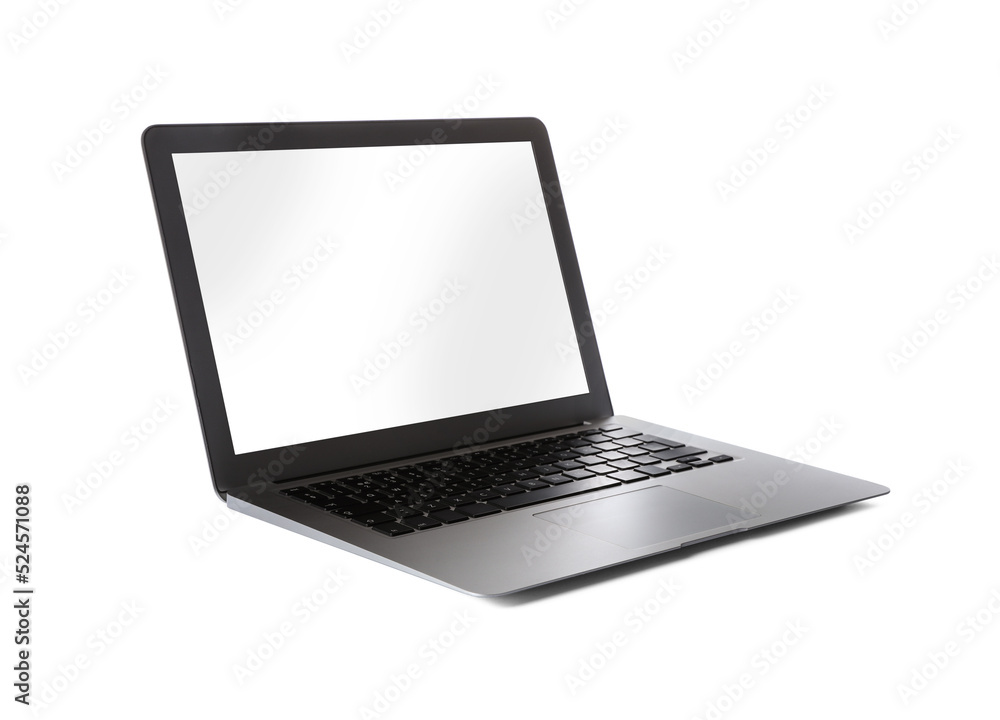 Modern laptop with blank screen isolated on white Modern laptop with blank screen isolated on white