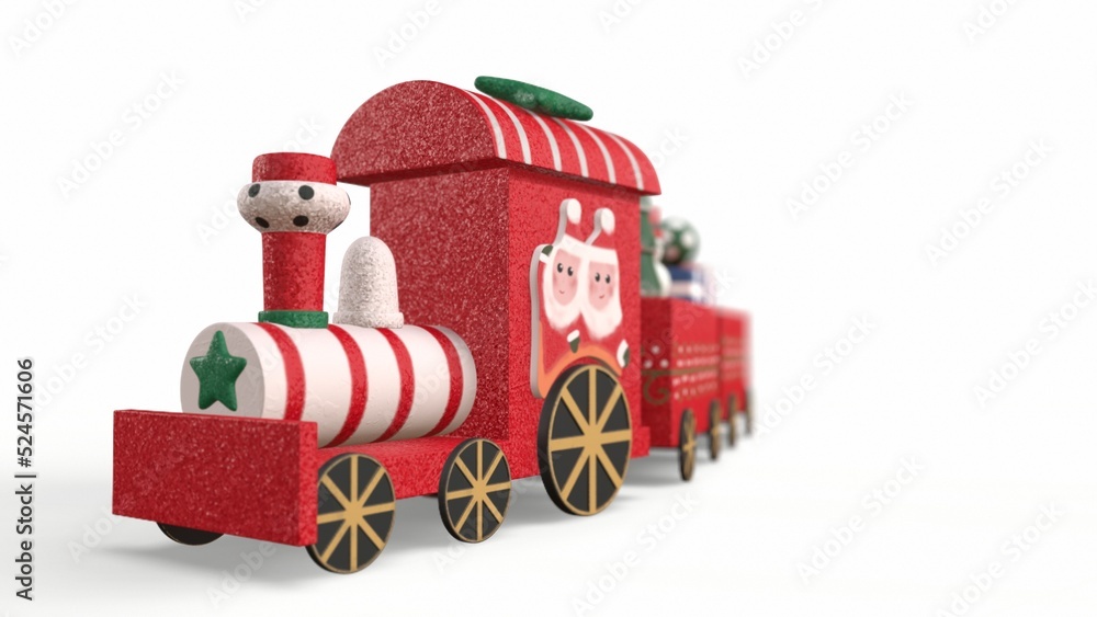 Christmas train with toys and gifts on a white background 3d-rendering