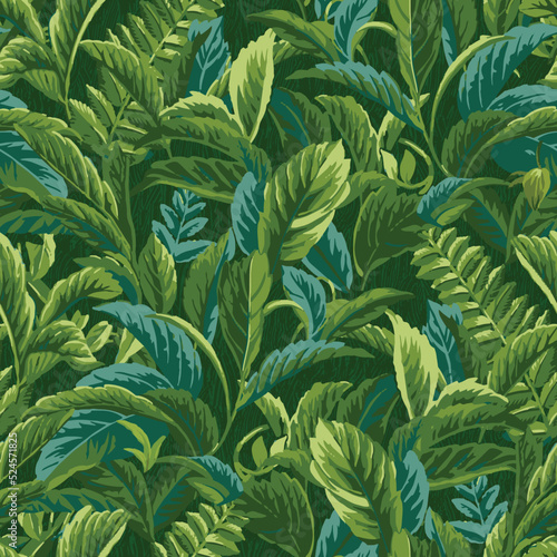 tropical jungle green leaves seamless pattern