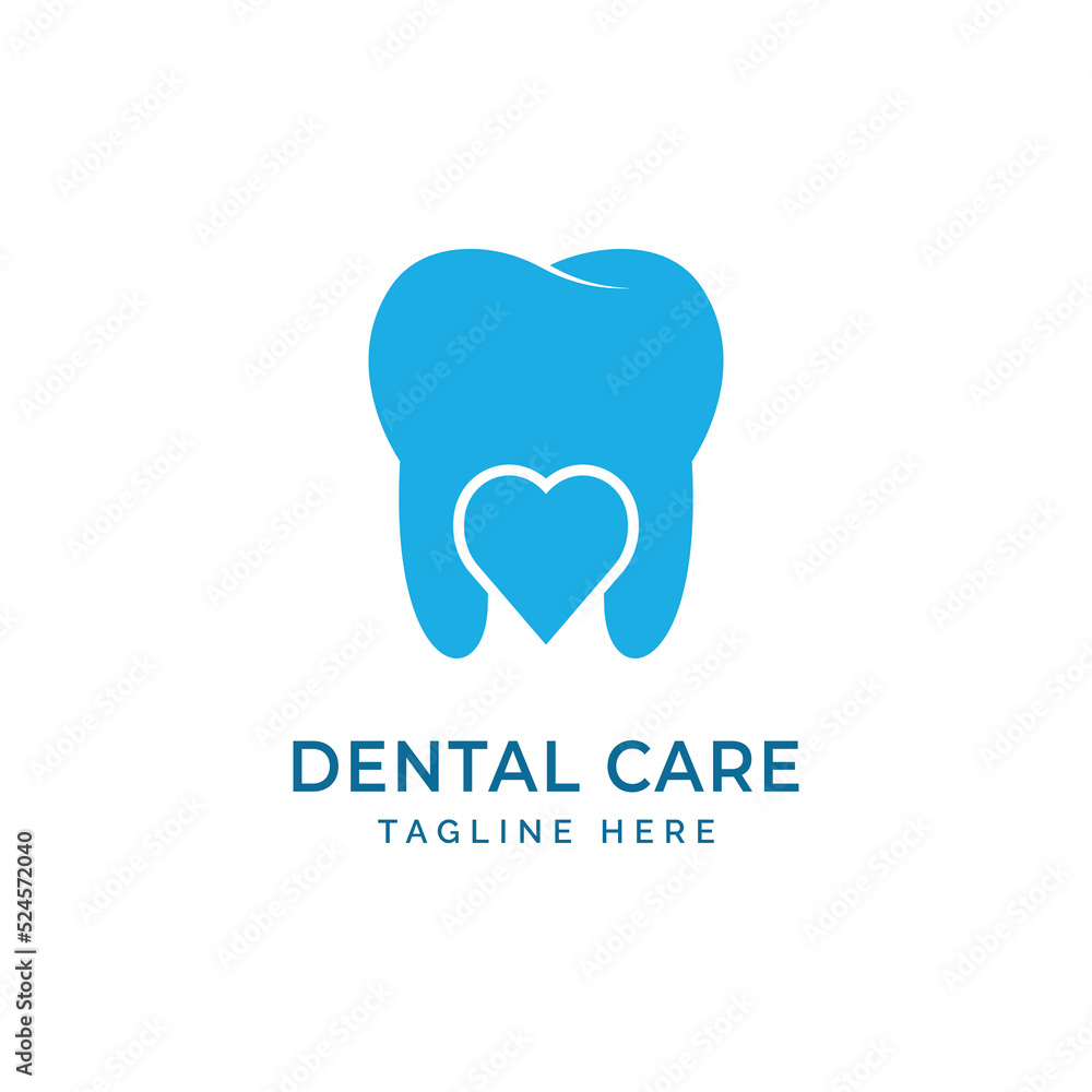 Love Heart Tooth Dental Care Logo Design Vector Illustration