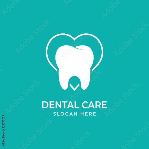 Love Heart Tooth Dental Care Logo Design Vector Illustration
