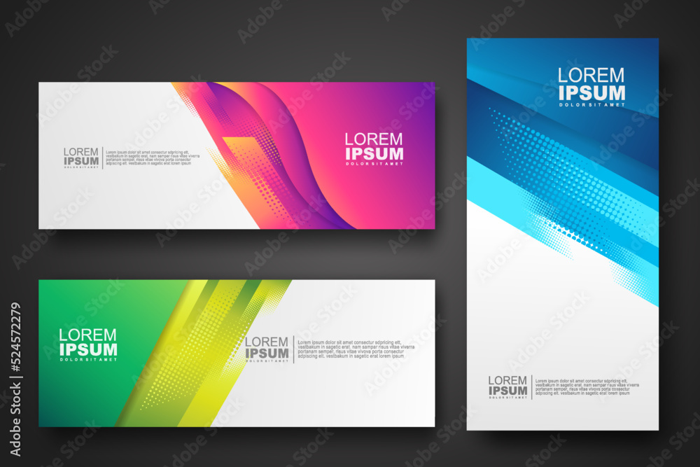 Banner set design template in trendy dynamic gradient colors