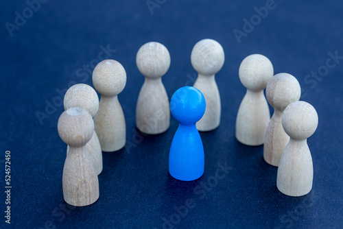 To be different, to be a leader, to lead. icon expression with colorful wooden figures. Teamwork concept, Wooden Stick Figures team. Teamwork concept, Wooden Stick Figures team.