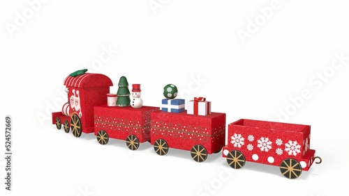 Christmas train with toys and gifts on a white background 3d-rendering