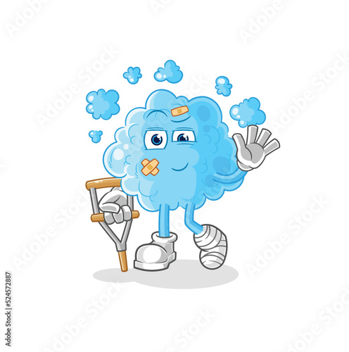 foam sick with limping stick. cartoon mascot vector