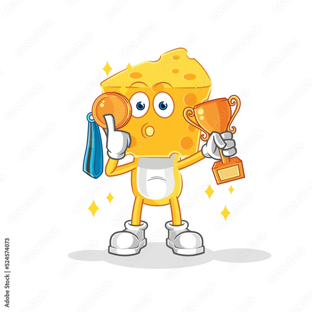 cheese head winner with trophie. cartoon character