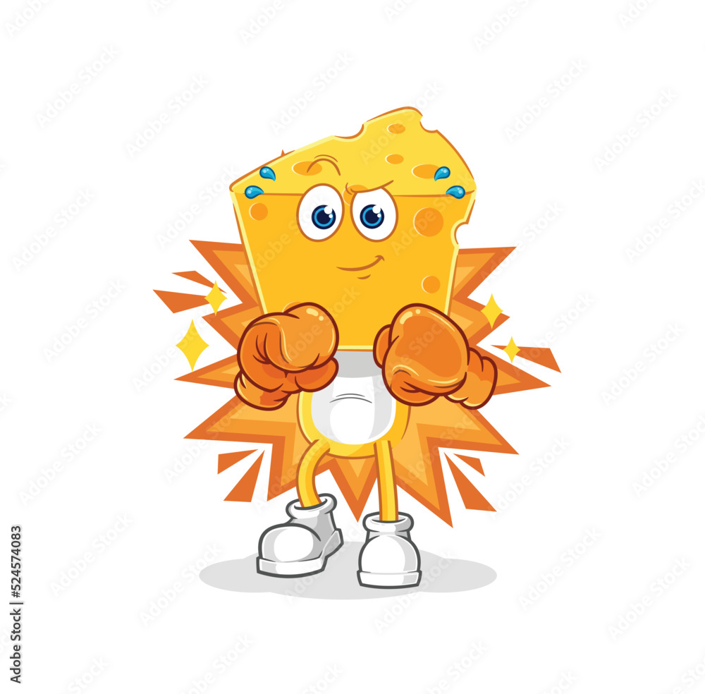 Obraz premium cheese head boxer character. cartoon mascot vector