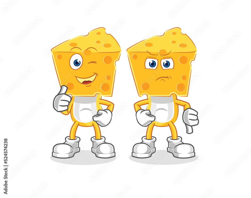 cheese head thumbs up and thumbs down. cartoon mascot vector
