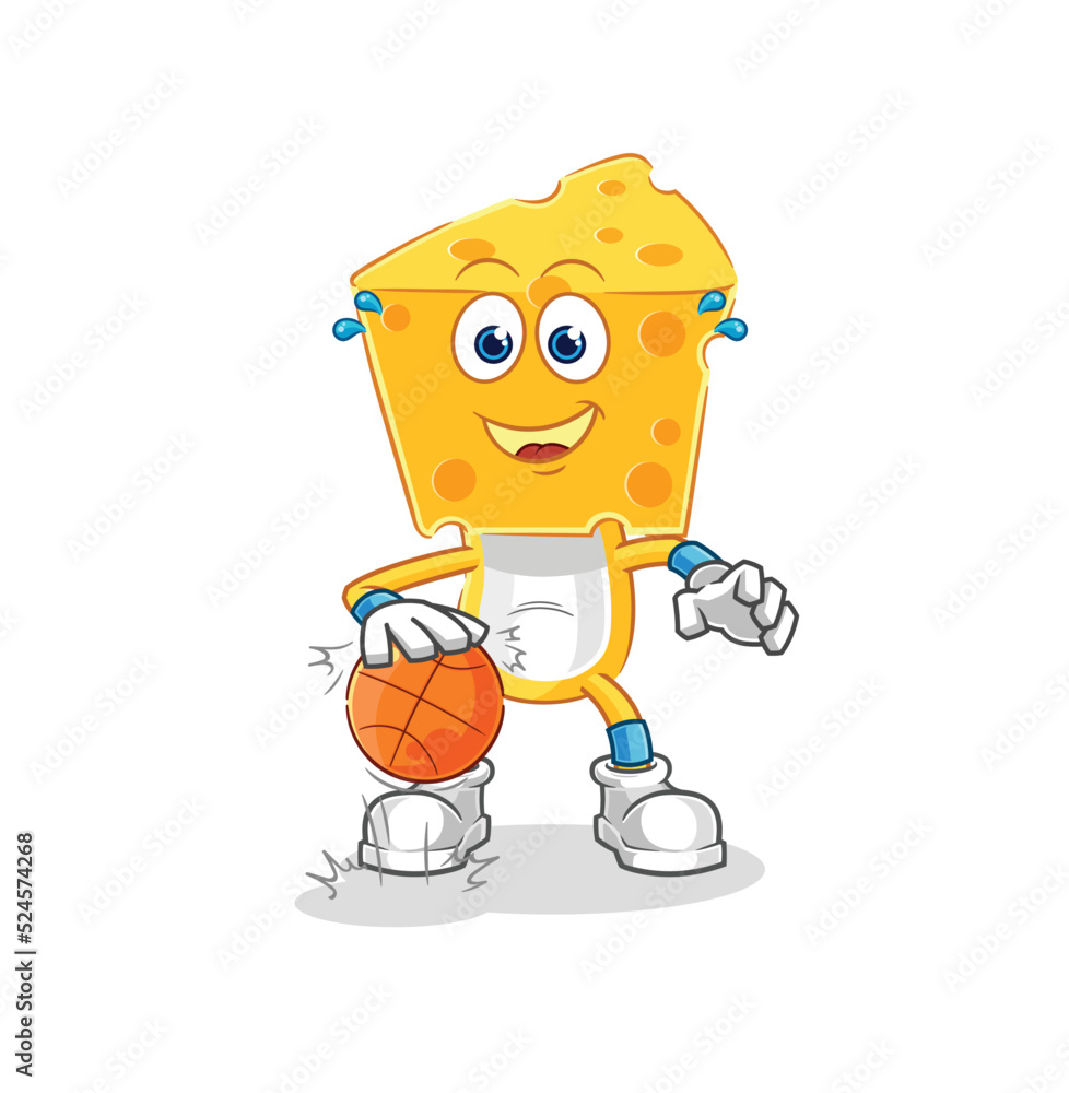 cheese head dribble basketball character. cartoon mascot vector