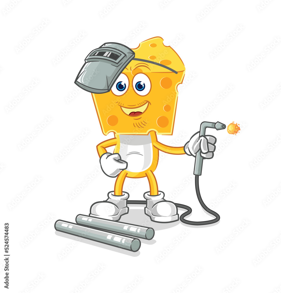 cheese head welder mascot. cartoon vector
