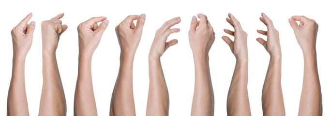 Set of Man hand gestures isolated on transparent background - PNG format.