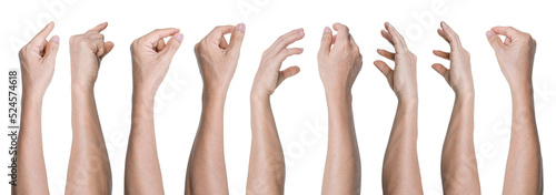 Fotografiet Set of Man hand gestures isolated on transparent background - PNG format