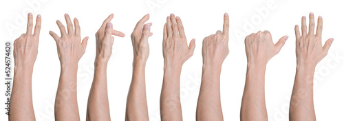 Fotografía Set of Man hand gestures isolated on transparent background - PNG format