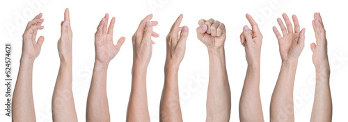 Set of Man hand gestures isolated on transparent background - PNG format.