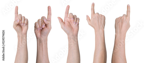 Set of Man hand pointing at something isolated on transparent background - PNG format.