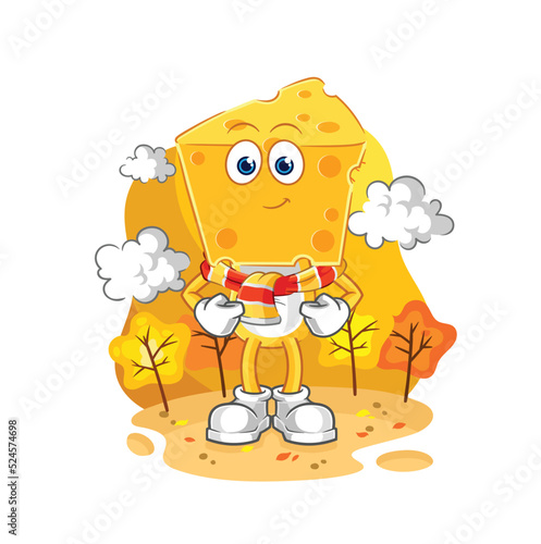 cheese head in the autumn. cartoon mascot vector