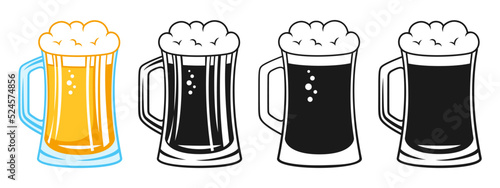 Beer mugs retro sign set. Brewery, pub beer festival, vintage Oktoberfest engraving. Glass golden light alcohol lager ale. Design icon or etching, linear doodle symbol mug bar menu, invitation party