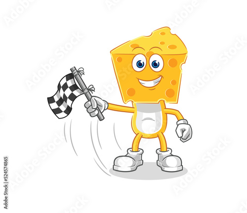 cheese head hold finish flag. cartoon mascot vector
