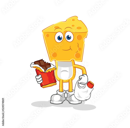cheese head eat chocolate mascot. cartoon vector