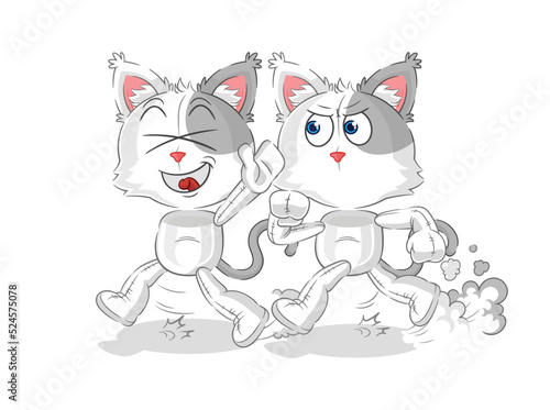 cat play chase cartoon. cartoon mascot vector © dataimasu