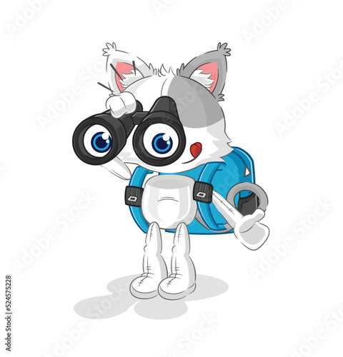 cat with binoculars character. cartoon mascot vector