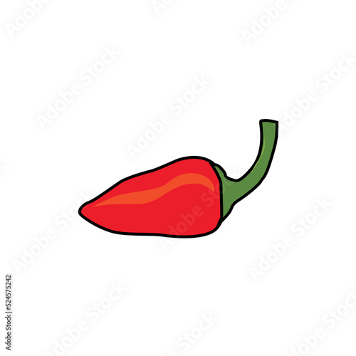 Hand drawn whole fat red chili pepper isolated on white background