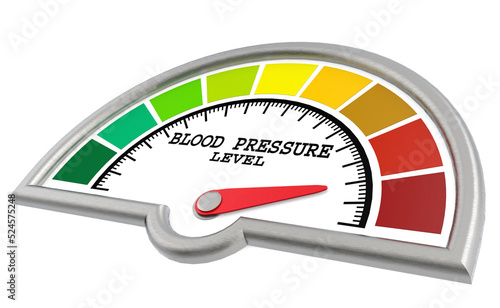 Blood pressure level measuring scale with color indicator photo