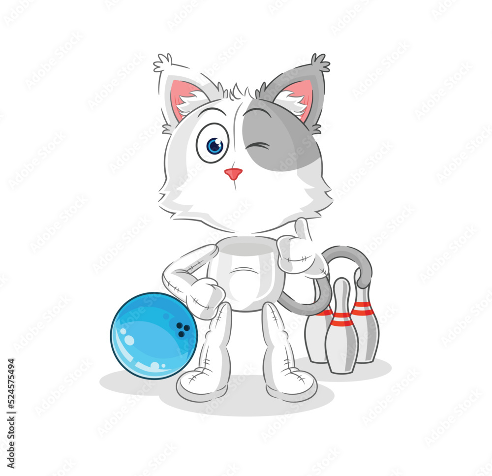 cat play bowling illustration. character vector