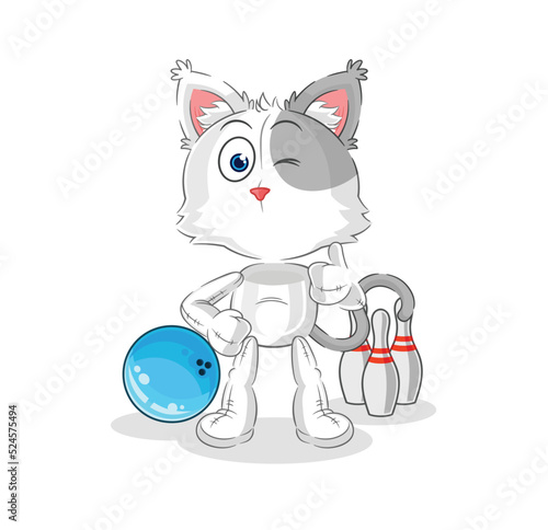 cat play bowling illustration. character vector