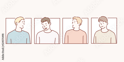 A diverse set of men. drawn style vector design.
