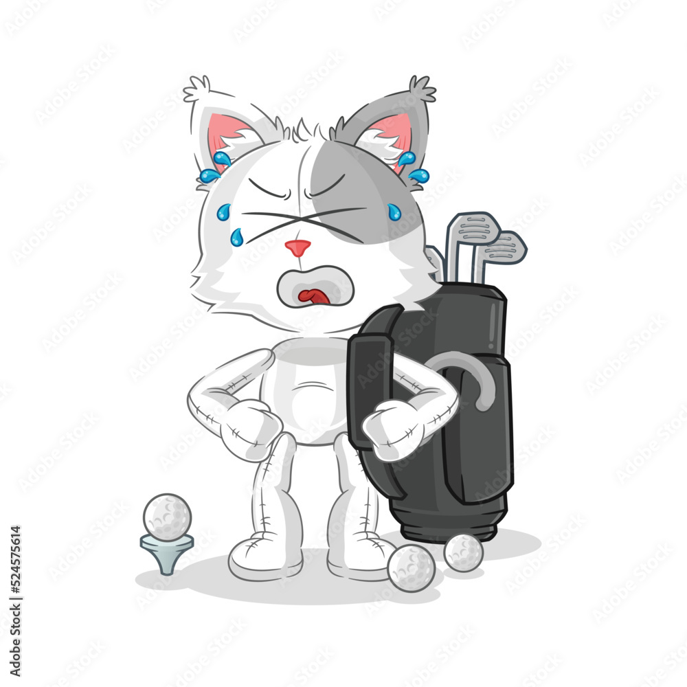 Fototapeta premium cat with golf equipment. cartoon mascot vector