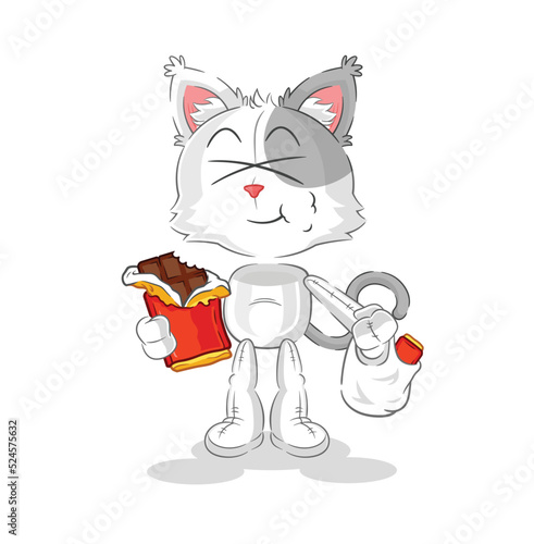cat eat chocolate mascot. cartoon vector