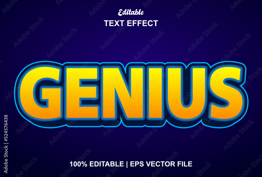 Obraz premium genius text effect with yellow 3d style editable.